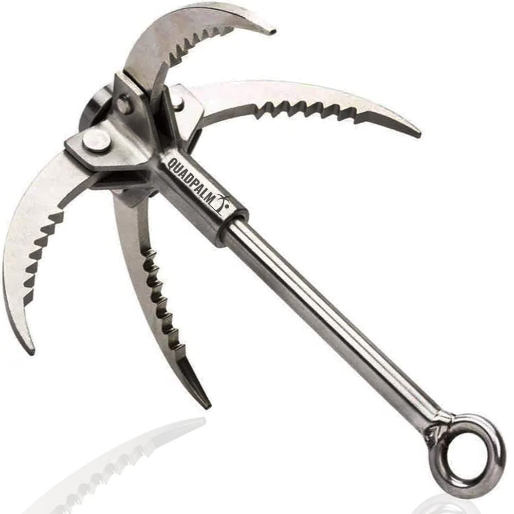 Grappling Hook with 10m Rope – Multifunctional QUADPALM Grapple Hook - 4 Stainless Steel Folding Claws - Heavy Duty - Outdoor Camping Hiking Tree Rock Mountain Climbing Equipment
