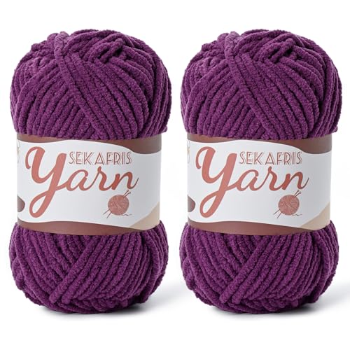 Image of 2 Pack Fluffy Velvet Yarn for Crocheting,Baby Blanket Yarn for Crocheting Soft,100g(131yds) Amigurumi Yarns,Plush Chenille Crochet Yarns,Puzzle Yarn for Crochet Weaving Craft(2 Violet)