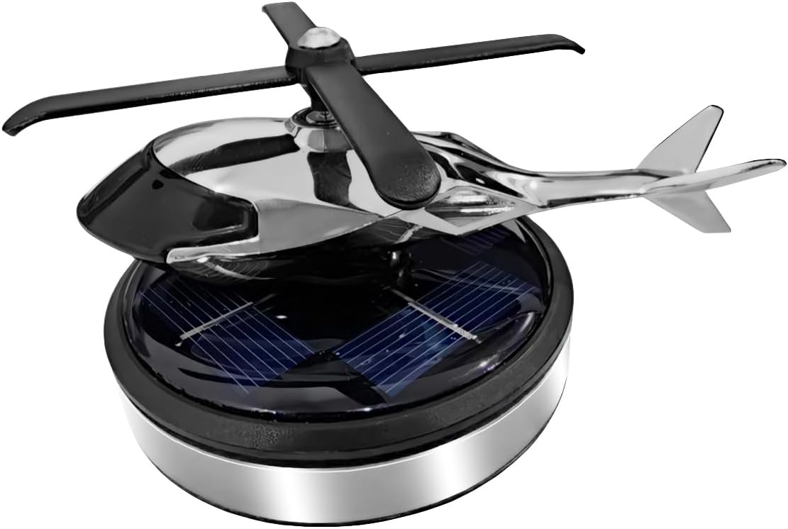 KITUREK Helicopter Car Air Fresheners with Solar Rotating, Creative Car Perfume Decoration, Car Airplane Fragrance Diffuser for Car, Home, Office (Silver)