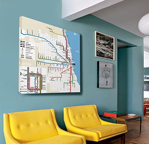 Alago Framed Wall Arts-Classic Chicago Subway Map Giclee Canvas Prints Gallery Wrapped Modern Artwork Modern Pictures Paintings For Home Decor,Square,Ready To Hang #TOP3