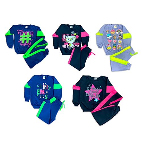 Kit Sortido 6 Peças de Roupas Feminino Infantil Inverno – 3 blusas casacos + 3 calças de 1 ao 10 – K