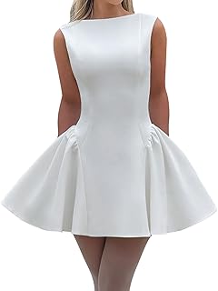 Women's Sexy Backless Sleeveless Scoop Back Puffy Ruched A Line Tank Mini Dress Cocktail Formal Dress - Buy now