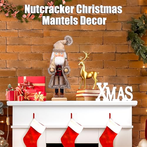 ArlinaL Santa Christmas Nutcracker Figures Decor 15 Inch, Christmas Wooden Xmas Nutcracker Santa Nutcracker Ornaments, Festive Christmas Decorations for Shelves and Tables