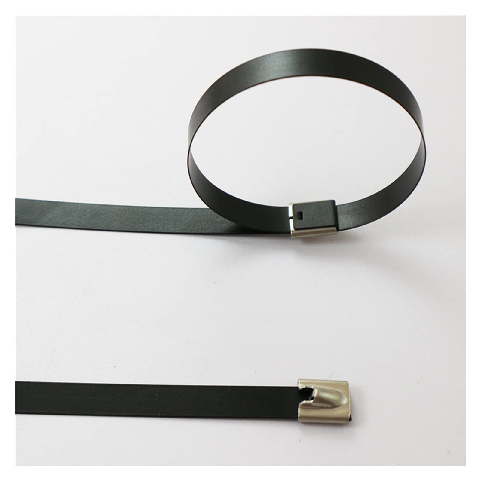 25 pz 4.6x100/150/200/260/300/350/400 A 700mm Fascette in Acciaio Inossidabile con Chiusura in Metallo Zip-Scarico Avvolgente Rivestito (Colore : Metallico, Dimensioni : 4.6X550 black 25PCS) (Metall