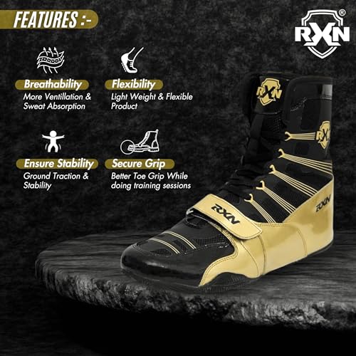 Image of RXN Boxing Shoes for Men and Women Lace Up Non Slip Rubber Sole Lightweight Mid High Top | Knockout High Top Boxing Boots for Men & Women