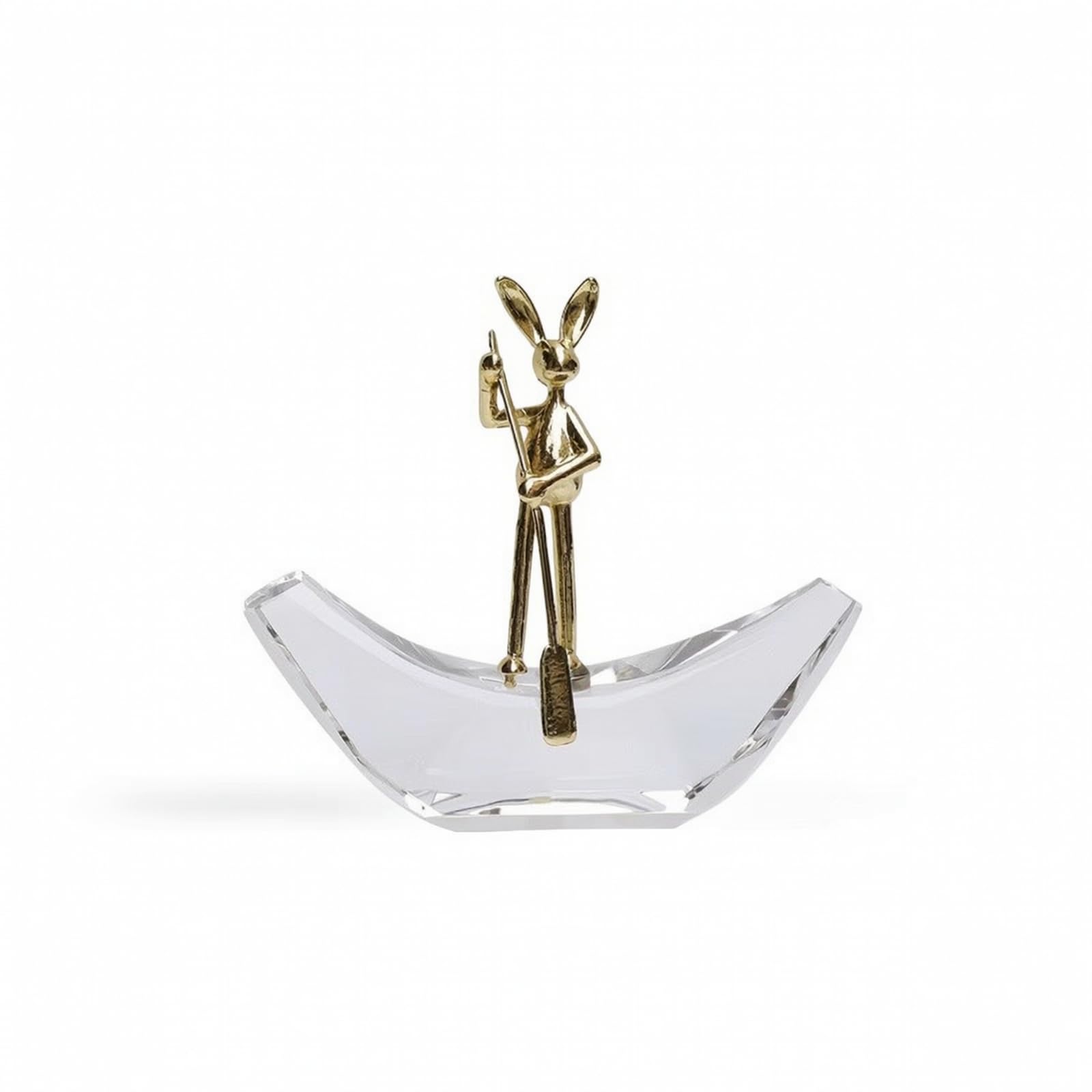 Escultura de Cristal Conejo Decorativo Figura Artística Silueta Estilizada Base de Cristal Metal Pulido Adecuada para Bibliotecas Repisas de Vitrinas, Conejo De Cristal En Bote Transparente
