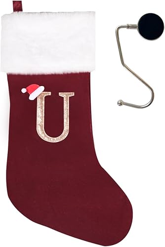 Vista 244 de Medias de Navidad con monograma de 20 pulgadas con letras, medias de Navidad súper suaves, medias grandes con monograma, medias de letras rojas