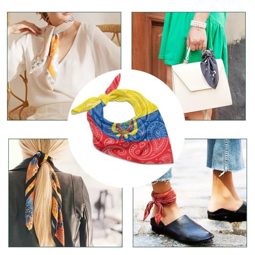 Paisley Ecuador Flag Stylish Bandanas For Women Satin Wrap Neck Square Scarves Women Gift3