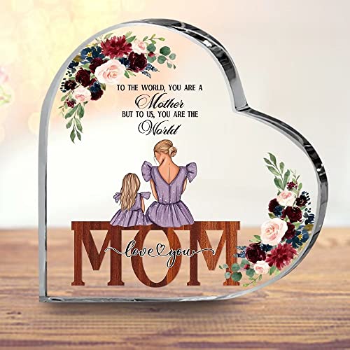 Acryl-Schild mit Aufschrift "To The World You Are A Mom, But To Us You Are The World", Herz-Acryl-Schreibtischschild für Mutter, Andenken, Muttertagsgeschenk für Zuhause, 12,7 cm Cover