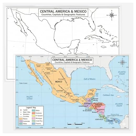 Central America & Mexico Map 11x17 Laminated Dry Erase Geography Chart | Double-Sided with Color Front & Blank Outline Back | Reusable Classroom & Homeschool Tool
