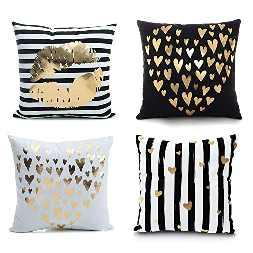 Monkeysell Bronzing Flannelette Home Throw Pillow Cover Lips Love Black Striped White Print Gold Black Room Decor Throw Pillows Cover For Couch Bed Sofa Christmas Gift18 Inches #TOP30