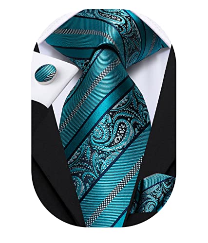 Image of Hi-Tie Men 63inches Tie Set Extra Long Necktie Paisley Tie Pocket Suqare Cufflinks Big and Tall Men Tie