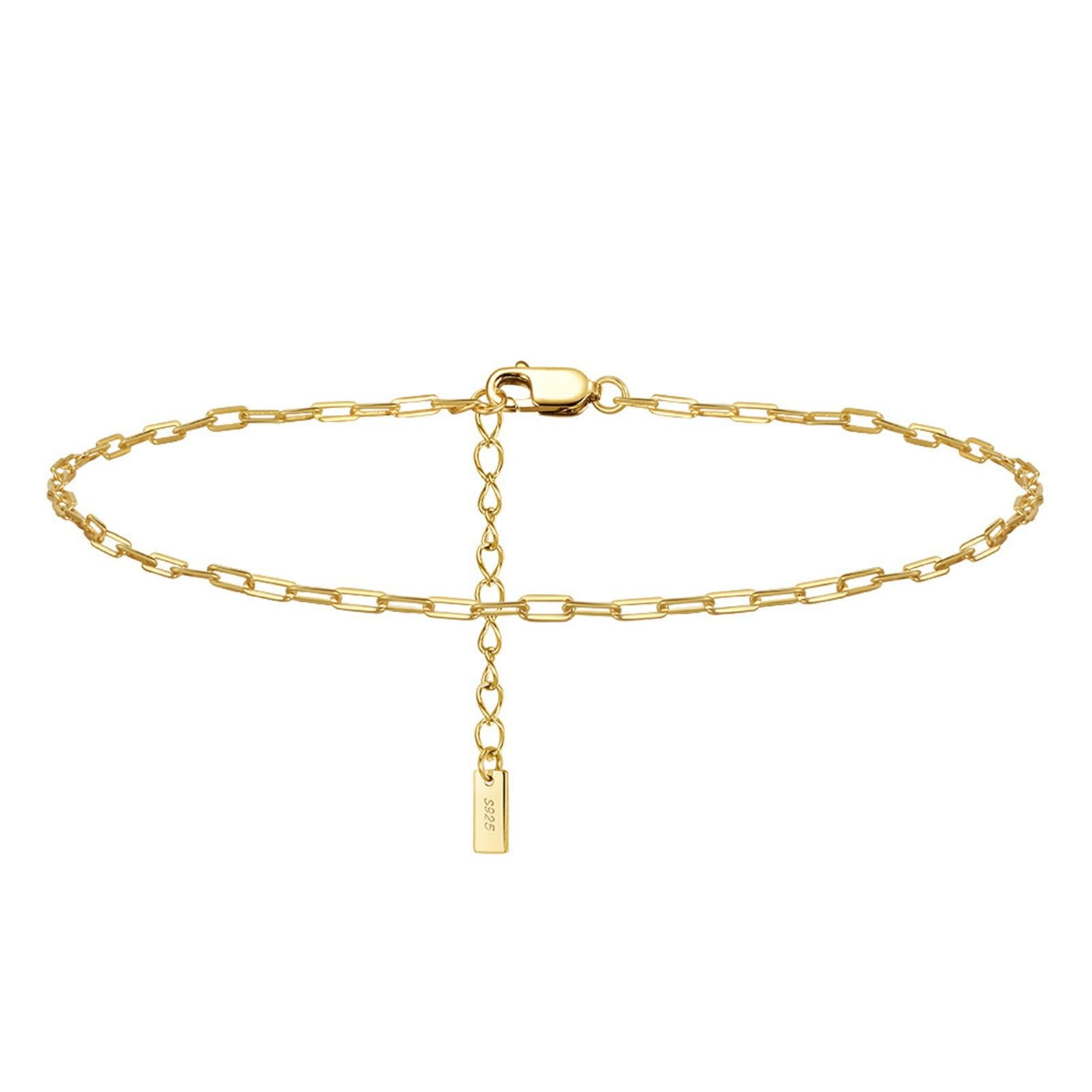 Cavigliera da donna in oro giallo 585, 26 cm, 14 carati, catena cava, 1,5 mm, amicizia, estate, vacanze, per donne, madri e ragazze