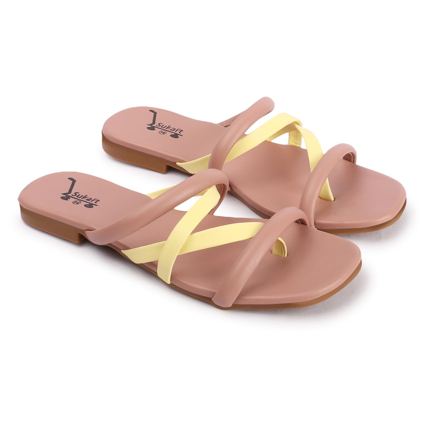 SUKART Peach Yellow Open Cross Stylish Flat Slippers For Girls and Womens (B0DG371Z4D) Amazon Price History, Amazon Price Tracker