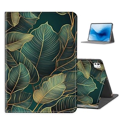 FXIANGWL for iPad Pro 11 Inch 2024 Case, PU Leather Folio Stand Cover with Auto Sleep/Wake, Shockproof Smart Protective, Durable Folding Cover for iPad Pro 11 Inch, Golden Leaf Artwork