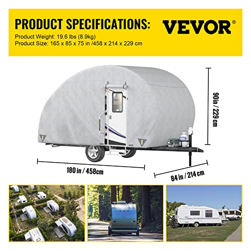 Vevor Teardrop Trailer Cover, Fit For 12' - 15' Trailers, Upgraded Non-Woven 4 Layers Camper Cover, Uv-Proof Waterproof Travel Trailer Cover W/ 2 Wind-Proof Straps And 1 Storage Bag #TOP6