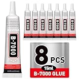 8 PCS 15ml B7000 Glue Clear with Precision Tip, Rhinestone Glue for Nail, B-7000 Glues for Craft Glues, Jewelry Making, Nail Art, DIY, Makeup, Shoes