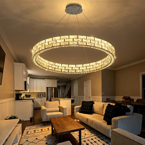 AFQEJG LED Chandeliers for Dining Room 32 Inch Chandelier Height Adjustable Ceiling Pendant Lights Remote LED Dimmable Lighting for Living Room Staircase Entryway Black