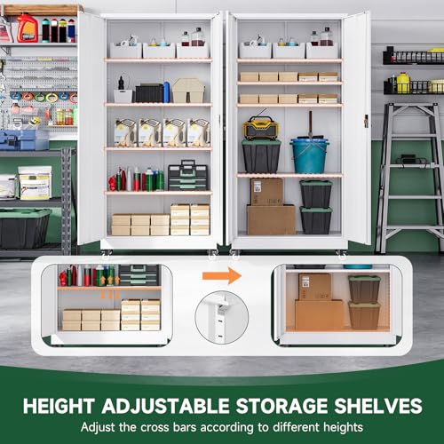 Image of Letaya Metal Garage Storage Cabinets with Lock Door and Adjustable Shelves, Steel Tool Cabinets for Home,Office,Warehouse Organisieren (White, 74.41 inch H)