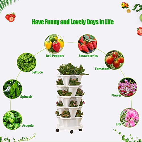Tectsia Strawberry Planter, 6 Tiered Stackable Tower Planter Stacking - White #TOP4