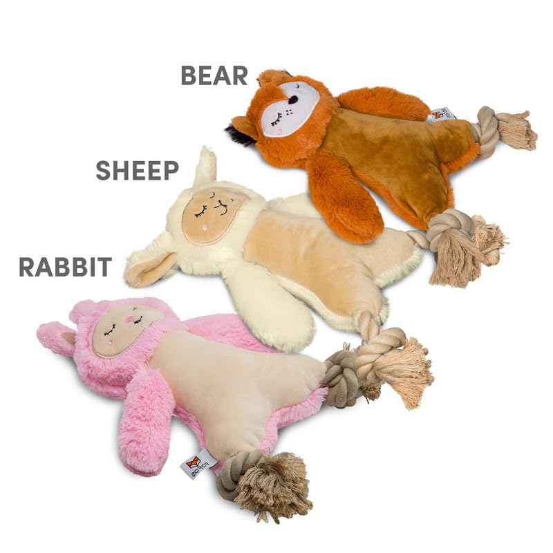 Image of BarkButler x Fofos Rope Leg Plush Rabbit - Soft & Squeaky Toys for Dogs with Rope, Dog Toys for Medium Dogs (5-20kgs) - Pink