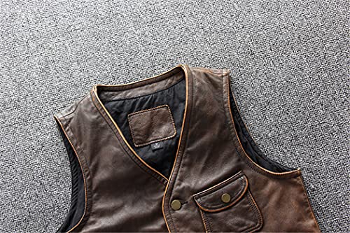 Veste de motard sans manches en cuir véritable marron pour rouler sans gêne L