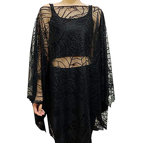 Spider Web Poncho Halloween Costumes for Women Plus Size Cozy Black Lace Bat Sexy Vampire Costume - Image 7