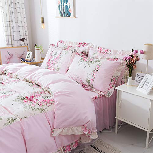 Fadfay Home Textile Pink Rose Floral Print Duvet Cover Bedding Set For Girls 4 Pieces Twin Size #TOP7