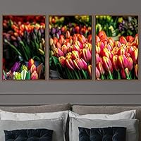 3 Piece Framed Canvas Wall Art Colorful Bouquet Canvas Prints Home Artwork Decoration for Living Room,Bedroom - 16