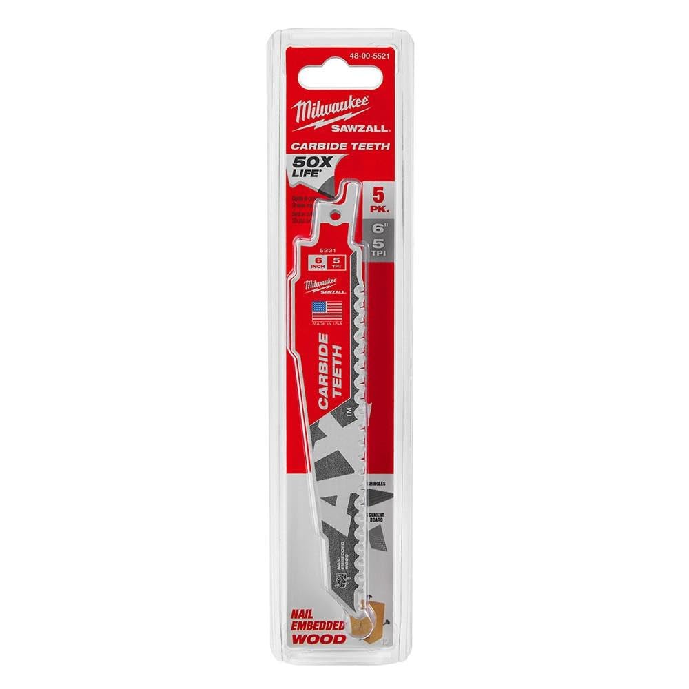 Milwaukee Accesorios - The Ax con Dientes de Carburo Hoja de Sierra de 6 Pulgadas 5T 5 Unidades