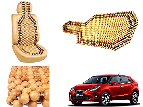 Image of Car Bead Seat Wooden Beads Cushion Cover Pad for Toyota Glanza, Acupressure Sitting Seat Cover | Cream Color - Pack of 1