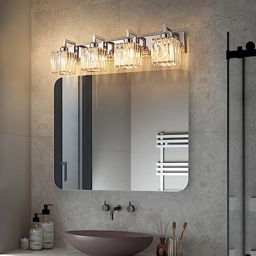 FDPBY Modern Bathroom Vanity Light 4-Lights Chrome Crystal Wall Lamp Bathroom Modern Crystal Vanity Lighting by FDPBY - Image 2