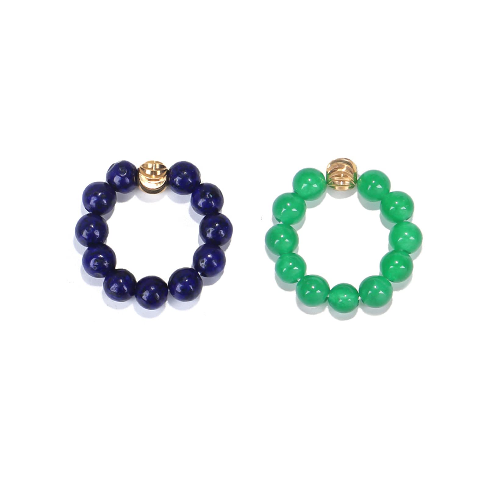 2Pcs Natural Gemstone Beads Elasticity Finger Rings Set,Couple 4mm Stone Copper Beads Elastic Rings,Cool Rings,Jewelry for Women Men