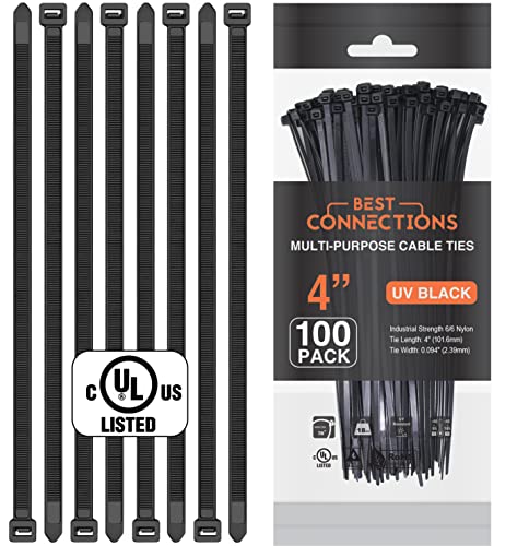 BEST CONNECTIONS 100 Ft – 3/4\" Diameter Split Wire Loom Flex-Guard Convoluted Tubing with 100 Pcs x 4\" Nylon Cable Zip Ties – Protective Split Cable Sleeves/Conduit – Black