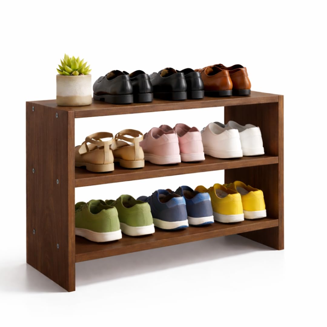 ECOLINE Wooden 3 Tier Shoe Rack for Home, Shoe & Slipper Organizer Stand, Multipurpose Wooden Shoe Rack for Entryway Bedroom & Closet, DIY Assembly, Walnut Brown-image-21