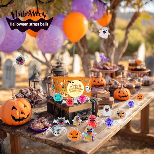 24Pack Halloween Mini Squeeze Balls Pumpkin Ghost Stress Ball Pack Perfect for Halloween Party Favors Halloween Treat Goody Bag Filler Gift4
