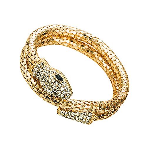 Punk Hip Hop Popular Crystal Curved Stretch Snake Bracelet Adjustable Intertwine Gothic Cool Rhinestone Animal Cuff Bangle Bracelet For Women Ladies Wristband Jewelry Accessories (Gold) #TOP18