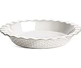 LE TAUCI Pie Pans for Baking 9 Inch, Ceramic Pie Plate for Apple Pie, Round Baking Dish Oven Safe, Embossment Housewarming Wedding Present - 36 OZ, Set of 1, Honey Comb, Arctic White