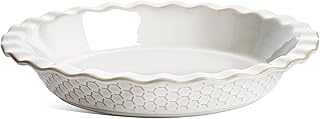 LE TAUCI Pie Pans for Baking 9 Inch, Ceramic Pie Plate for Apple Pie, Round Baking Dish Oven Safe, Embossment Housewarming Wedding Present - 36 OZ, Set of 1, Honey Comb, Arctic White