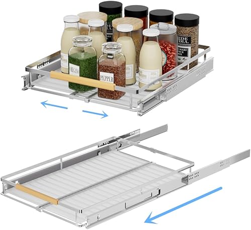 Slideep Organizadores de cajones extraíbles, cesta deslizante expandible de acero inoxidable, ancho ajustable de 12 a 18.2 pulgadas para armario de