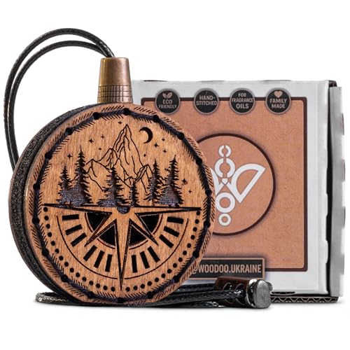 @Woodoo.Ukraine Wood Car Air Freshener — Compass Mountains — Handmade Unscented DIY Essential Oil Hanging Diffuser with Felt Insert — Add Your Own Oils — Refillable — Car/Truck/SUV — Cardboard Box