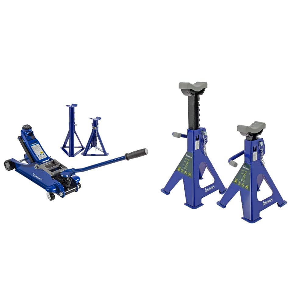 Kit Cric Hydraulique Rouleur 2T + 2 Chandelles 3T - Pour Voiture, SUV, Camping-car - Hauteur Réglable, Sécurisé, Facile à Manipuler