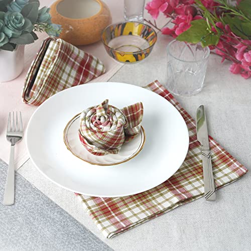 FINGERCRAFT Table Napkins 100% Cotton Yarn Dyed Thick Fabric Cloth Napkins High GSM Napkins 20in x 20in Washable and Reusable for Kitchen Hotels Wedding (Red Multi Check, Set of 12)