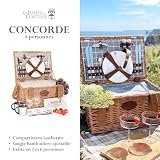 Les Jardins de la Comtesse - Wiklinowy kosz piknikowy - 4 osoby/izolowana chłodziarka/talerzy/kieliszki do wina/aluminiowe podkładki - tkanina w kolorze białym i szarym - 47 x 31 x 24 cm