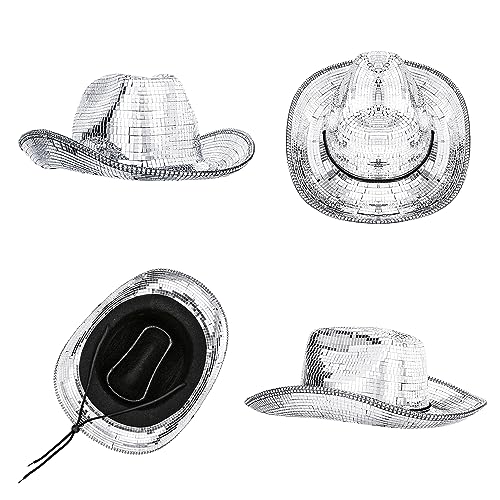 Disco Ball Western Cowboy Hat - Women Men Silver Mirrored Sparkly Cowgirl Hat for Cosplay Party Size:Large Heavy by Mawjom - Image 2