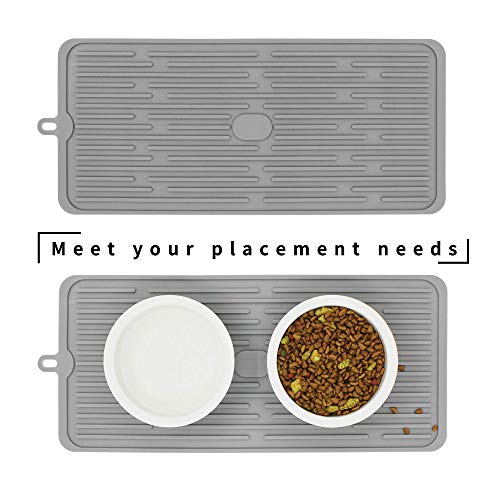 Ptlom Pet Placemat for Dog and Cat, Mat for Prevent Food and Water Overflow, Suitable for Medium and Small Pet, Grey, Silicone