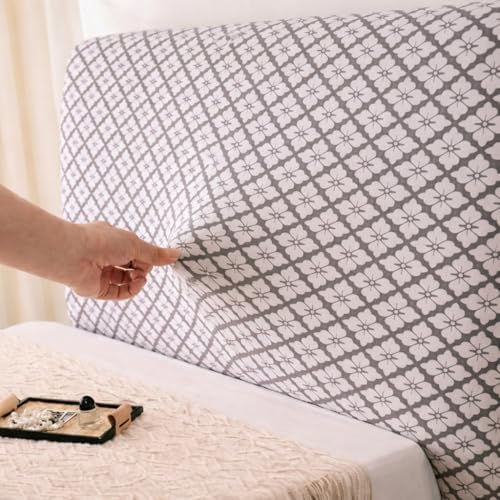 Image of HOMETHREADS 200 GSM Stretchable Jacquard Headboard Cover | Soft, Dust-Proof & Wrinkle-Resistant Bed Back Protector | Fits Leather, Wooden & Fabric Bedsides | for 5ft to 5.5ft |(Grey, 150x65Cm)