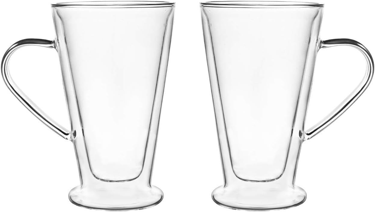 Elegant Coffee, Tea Mug High Borosilicate Heat Resistant Double Walled Glass Cup For Cappuccino, Espresso (Set of 2) (6.10 Length)(13.5 Oz, 400ml)