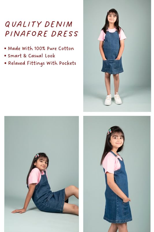 Image of Tweeny Mini Girls Kids Pure Cotton Pinafore Dress Winter Summer Premium Dungaree Dresses with Pockets (Without T-Shirt)