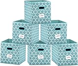 Foldable Cube Storage Bins 11x11 inches, Fabric Storage Bin Baskets Box Organizer with Labels and Dual Plastic Handles for Shelf Closet, Nursery, Set of 6 (Blue）
